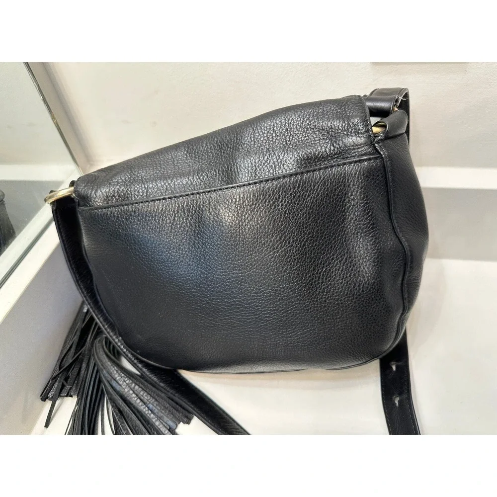 Michael‎ Kors Black Leather Tassel Crossbody Bag Gold Chain Strap